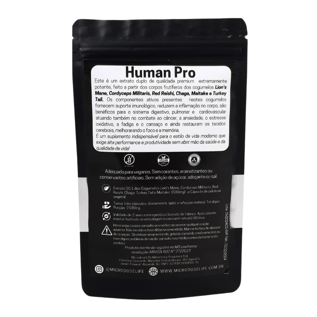 Human Pro - Blend de 6 Cogumelos Naturais - Extrato Encapsulado