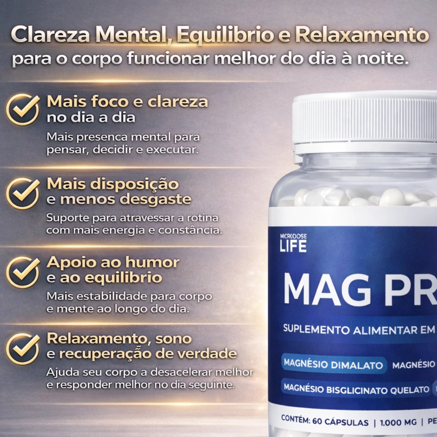 Mag Pro - 4 Magnésios L-Treonina, Quelato, Dimalato e Taurato (60 cápsulas)