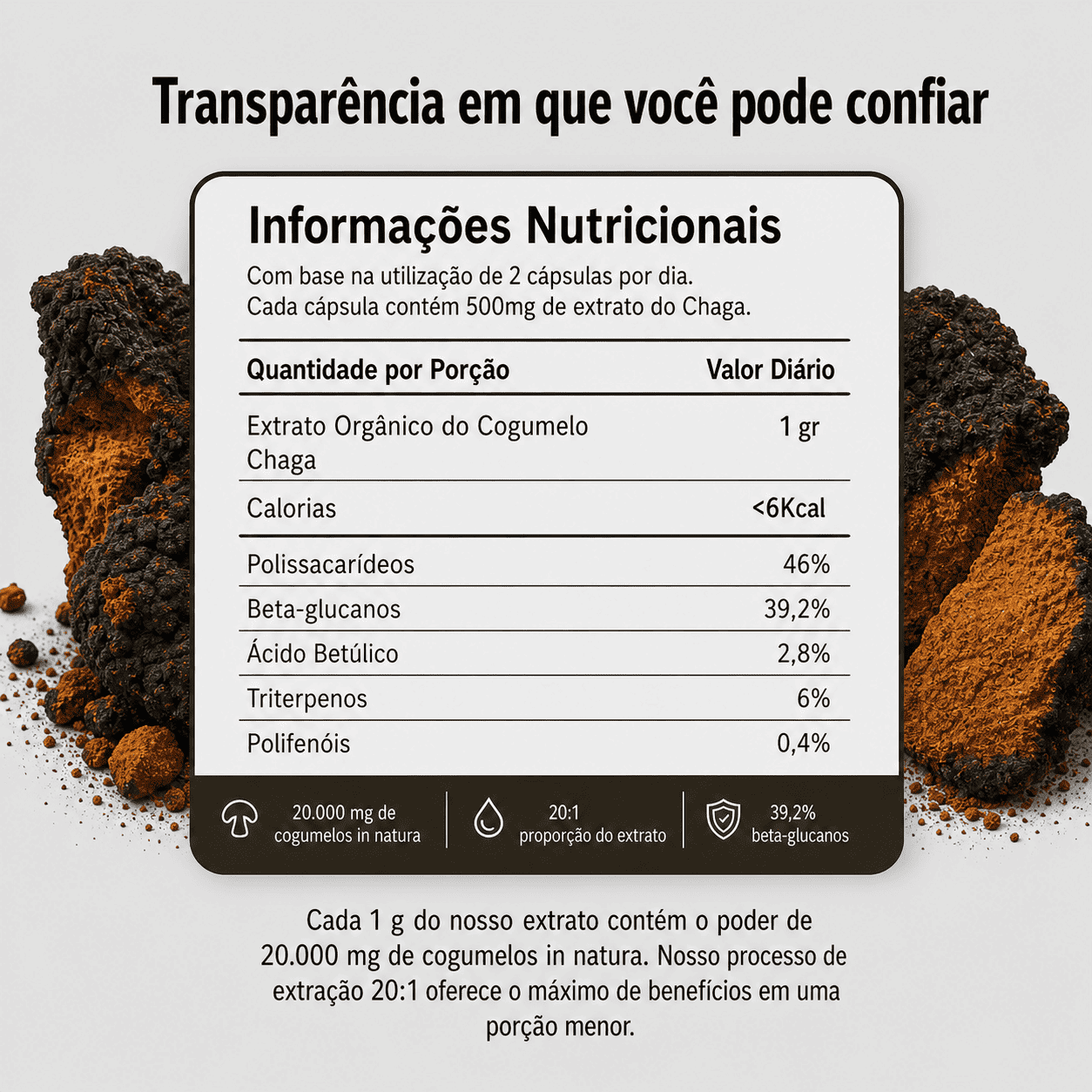 Cogumelo Chaga | Extrato Encapsulado 90 caps